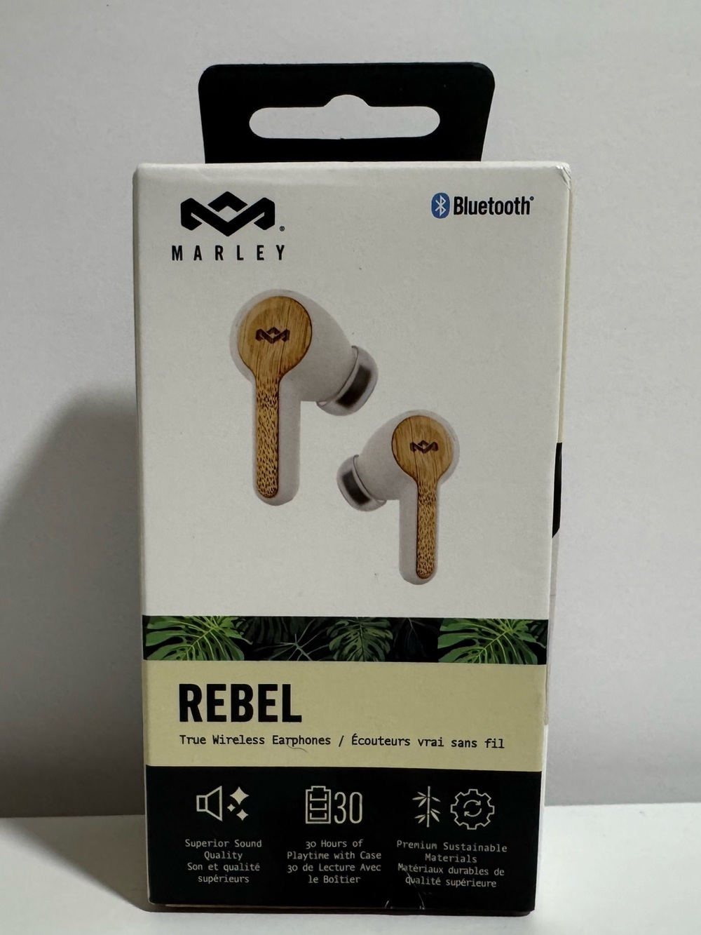 Marley Rebel True Wireless Earbuds White in Natural Wood Accent